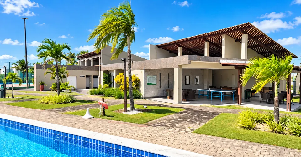 Piscina e área de convivência do condomínio